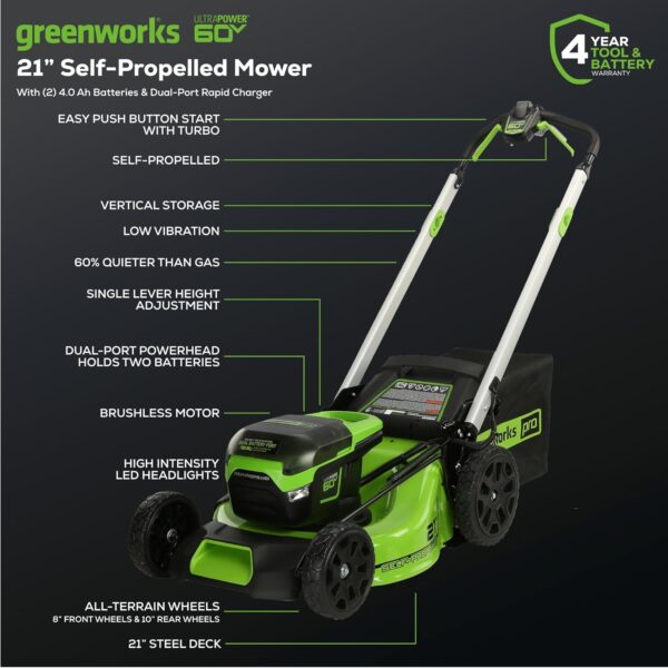 60V 21” Cordless (Self-Propelled) Lawn Mower , 2 x 4.0Ah Batteries and Dual Port Rapid Charger - Image 2