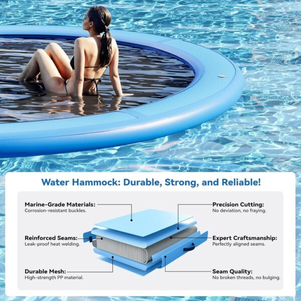 Round Inflatable Floating Dock, Sunchill Float Ring, Hammock Tanning Pool with 4in Woven Fabric, Manual Pump for 1-2 Min Quick Inflate/Deflate, Fits 2-8, Ideal for Lakes, Pools, Oceans - Image 73