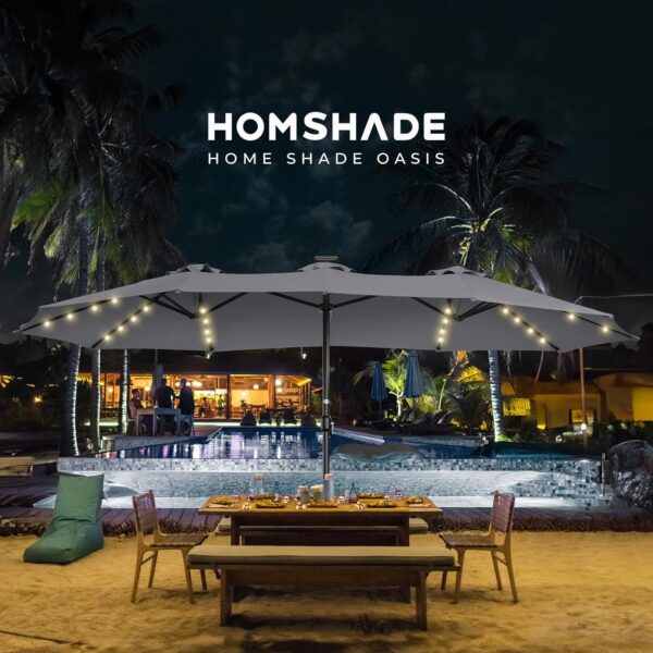 Double Sided Patio Umbrellas - 15ft Solar Lights LED Lighted Outdoor Extra Large Market Table Umbrella with Base Included, Oversized Umbrella for Deck, Pool, Backyard (Beige) - Image 81