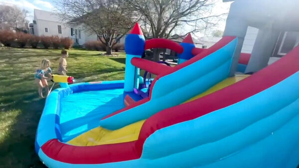 Inflatable Water Slides for Kids 8-in-1 Bounce House Water Park with 450W Blower Climbing Wall, Splash Pool, 2 Water Cannons, Basketball Hoop, Water Slide, Crocodile Sprinkler for Gift Backyard Party - Image 9