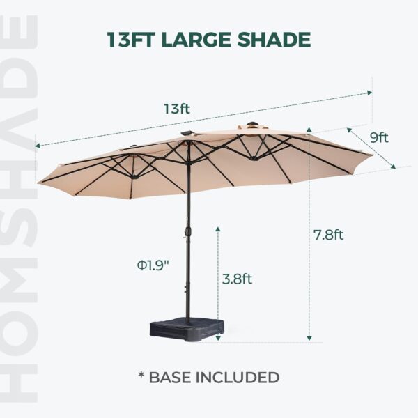 Double Sided Patio Umbrellas - 15ft Solar Lights LED Lighted Outdoor Extra Large Market Table Umbrella with Base Included, Oversized Umbrella for Deck, Pool, Backyard (Beige) - Image 58