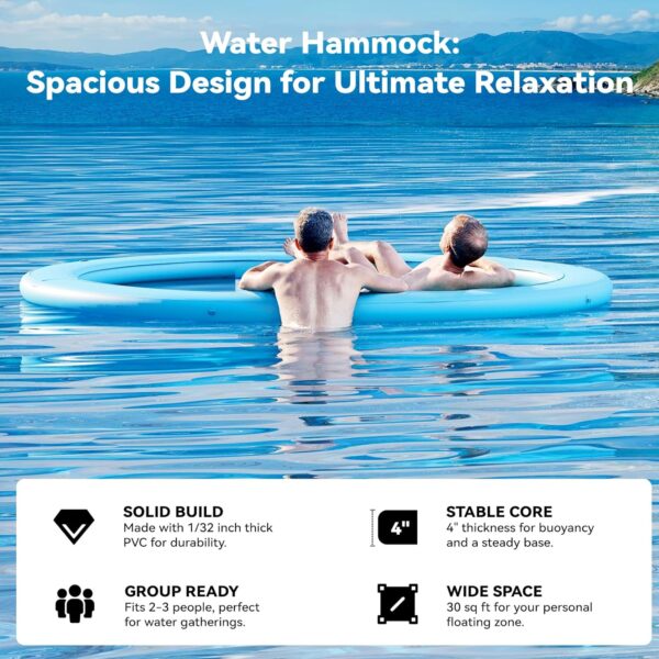 Round Inflatable Floating Dock, Sunchill Float Ring, Hammock Tanning Pool with 4in Woven Fabric, Manual Pump for 1-2 Min Quick Inflate/Deflate, Fits 2-8, Ideal for Lakes, Pools, Oceans - Image 91