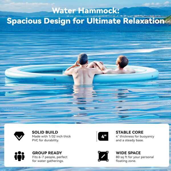 Round Inflatable Floating Dock, Sunchill Float Ring, Hammock Tanning Pool with 4in Woven Fabric, Manual Pump for 1-2 Min Quick Inflate/Deflate, Fits 2-8, Ideal for Lakes, Pools, Oceans - Image 121