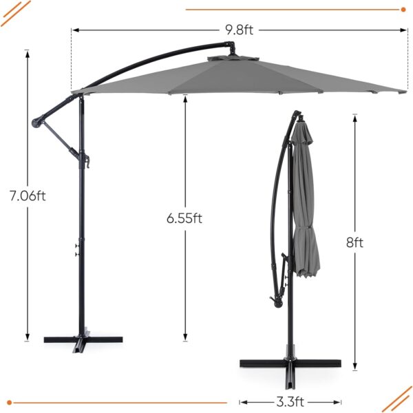 9.8FT Offset Patio Umbrella Hanging Cantilever Umbrella Outdoor Sun Shade with Easy Tilt Adjustment, 8 Ribs, UV Protection for Backyard, Lawn, Garden and Pool, Blue - Image 3