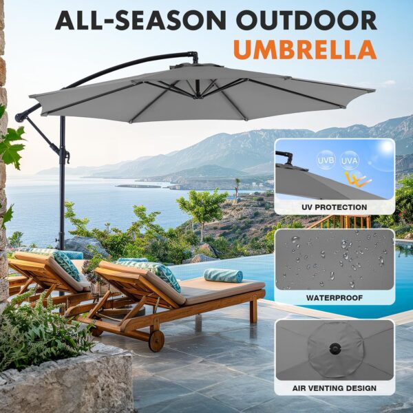 9.8FT Offset Patio Umbrella Hanging Cantilever Umbrella Outdoor Sun Shade with Easy Tilt Adjustment, 8 Ribs, UV Protection for Backyard, Lawn, Garden and Pool, Blue - Image 8