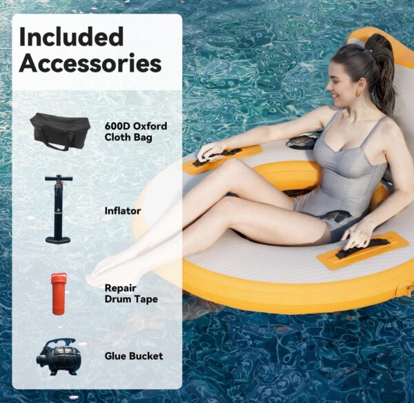 Round Inflatable Floating Dock, Sunchill Float Ring, Hammock Tanning Pool with 4in Woven Fabric, Manual Pump for 1-2 Min Quick Inflate/Deflate, Fits 2-8, Ideal for Lakes, Pools, Oceans - Image 19