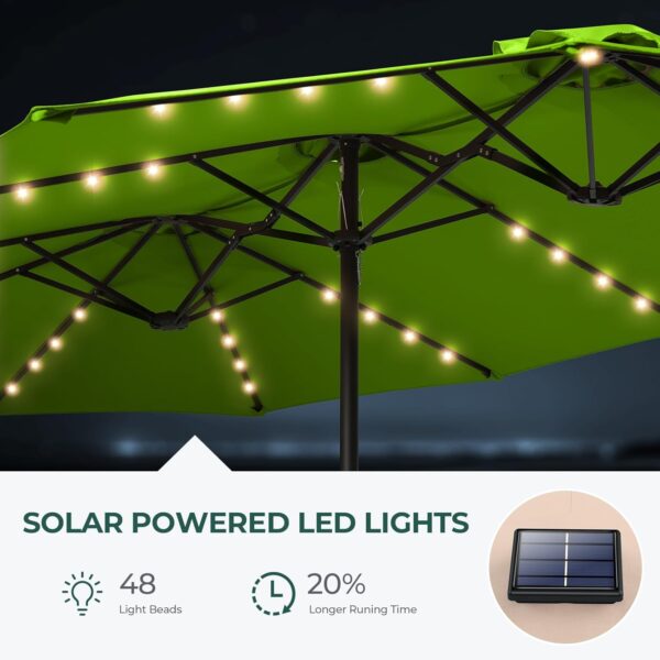 Double Sided Patio Umbrellas - 15ft Solar Lights LED Lighted Outdoor Extra Large Market Table Umbrella with Base Included, Oversized Umbrella for Deck, Pool, Backyard (Beige) - Image 32