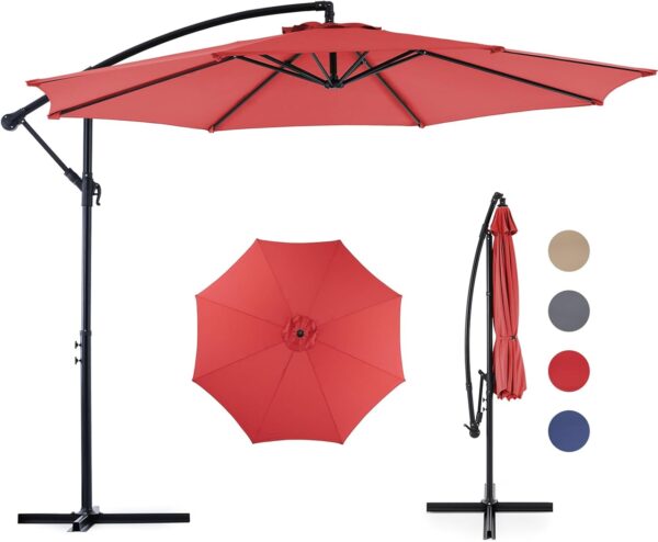 9.8FT Offset Patio Umbrella Hanging Cantilever Umbrella Outdoor Sun Shade with Easy Tilt Adjustment, 8 Ribs, UV Protection for Backyard, Lawn, Garden and Pool, Blue - Image 4