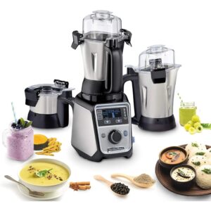 Beach Professional 4-in-1 Juicer Mixer Grinder, Commercial-Grade 1400 Watt Motor, 120V, 3 Leakproof Jars, For Wet and Dry Spices, Chutneys and Curries, Engineered in India & USA (58770)