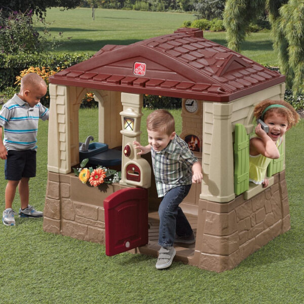 Neat & Tidy Cottage II Brown Playhouse for Kids – Outdoor Plastic Toy with Dutch Door & Kitchen Setup - Image 3