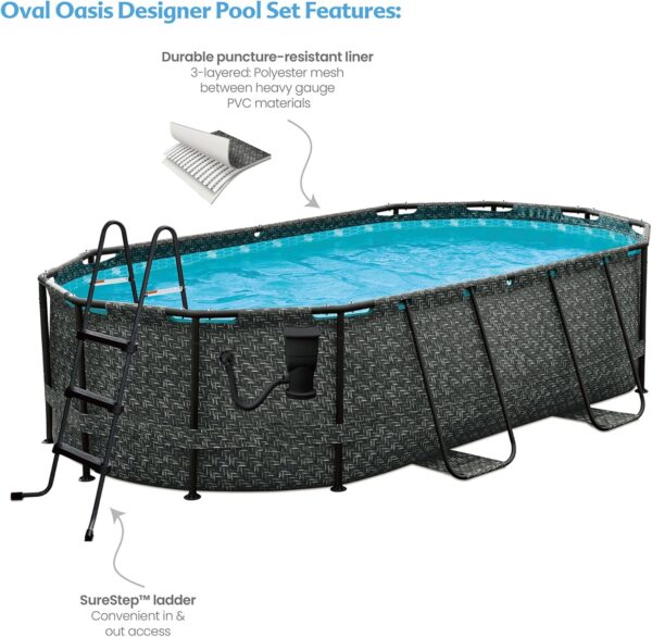 Funsicle 167 by 98 by 39.5 Inches Oasis Designer Oval Frame Outdoor Above Ground Swimming Pool Pool Set with Accessories, Dark Herringbone Gray - Image 3
