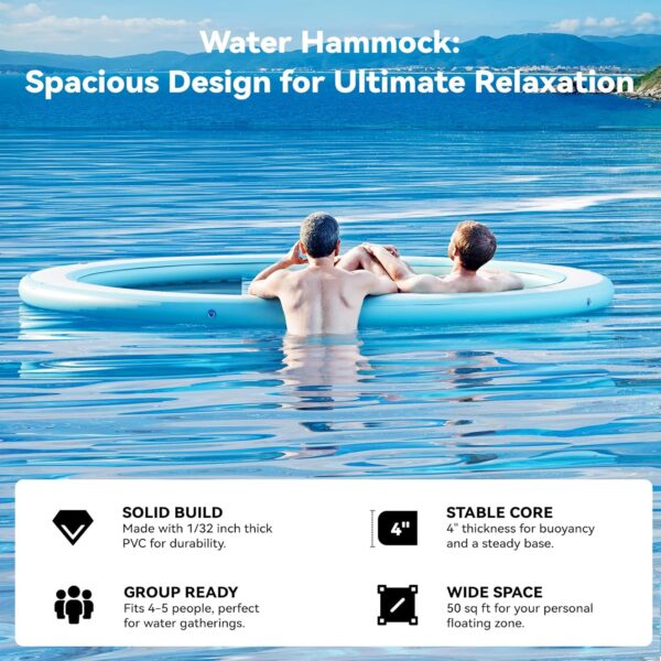 Round Inflatable Floating Dock, Sunchill Float Ring, Hammock Tanning Pool with 4in Woven Fabric, Manual Pump for 1-2 Min Quick Inflate/Deflate, Fits 2-8, Ideal for Lakes, Pools, Oceans - Image 120