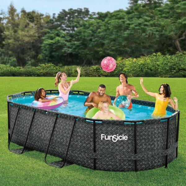 Funsicle 167 by 98 by 39.5 Inches Oasis Designer Oval Frame Outdoor Above Ground Swimming Pool Pool Set with Accessories, Dark Herringbone Gray - Image 8