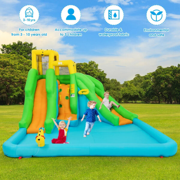 Inflatable Water Park Bounce House w/Climbing Wall Two Slides and Splash Pool - Image 6