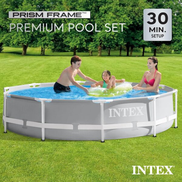 Above Ground Swimming Pool, 12' x 30", Prism Frame, Gray - Large Backyard Outdoor Round Summer Pool for Family, Easy Set Up, 24-Inch Deep Water - Image 13