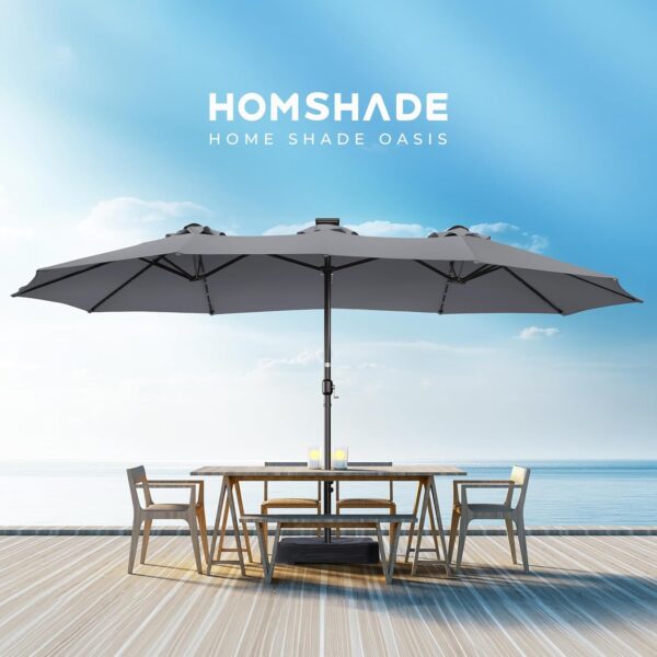 Double Sided Patio Umbrellas - 15ft Solar Lights LED Lighted Outdoor Extra Large Market Table Umbrella with Base Included, Oversized Umbrella for Deck, Pool, Backyard (Beige) - Image 82