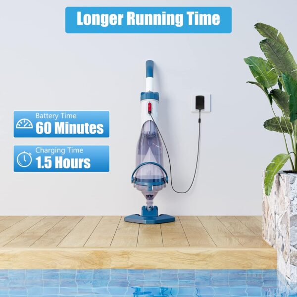 Pool Vacuum for Above Ground Pool with a Telescopic Pole, Running time up to 1H, T403 Handheld Rechargeable Pool Cleaner with Powerful Suction up to 18.5 gallons/min, Ideal for Leaves, Debris - Image 16