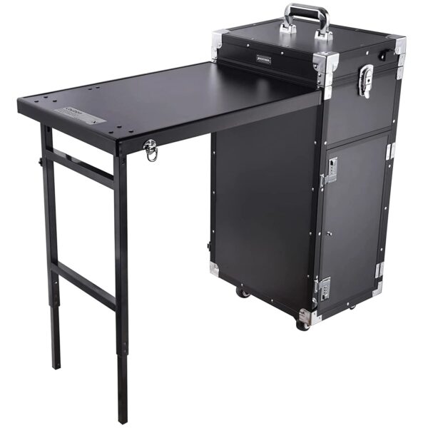 Nail Desk Mobile Station Rolling Makeup Train Case Trolley Cosmetic Manicure Table Mirror 4 Drawers Pink - Image 11
