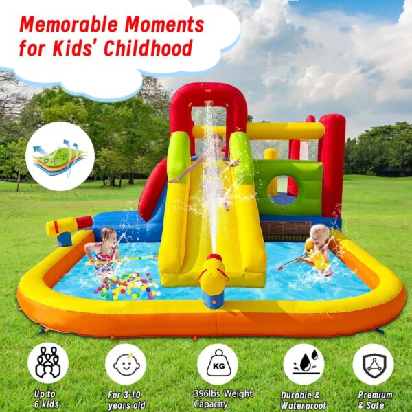 Bounce House Inflatable Water Slide for Kids, Water Park With Splash Pool, Double Cannon, 2 Climbing Walls, Obstacles, Blow Up Jumping Castle With Blower - Image 5