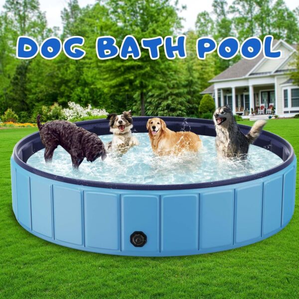 Foldable Dog Swimming Pool, 120"x20" Oversize Collapsable Hard Plastic Potable Bathing Tub for Pet Dog Kiddie Pool Indoor and Outdoor Leakproof PVC Play Pool for Large Dogs Pets Puppy Kids Blue - Image 12