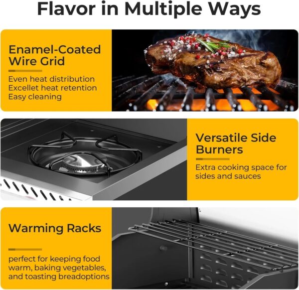 3 & 4-Burner Propane Gas Grills with Side Burners, for Outdoor Cooking, BBQ, Patio, Camping - Image 2