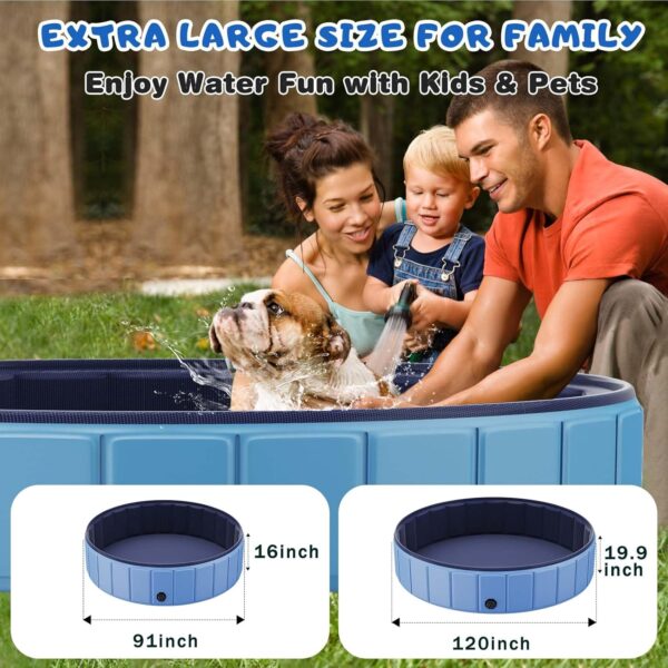 Foldable Dog Swimming Pool, 120"x20" Oversize Collapsable Hard Plastic Potable Bathing Tub for Pet Dog Kiddie Pool Indoor and Outdoor Leakproof PVC Play Pool for Large Dogs Pets Puppy Kids Blue - Image 10