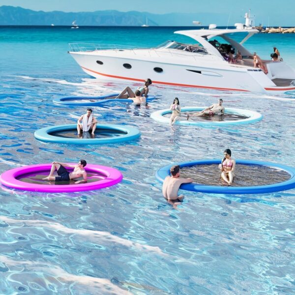Round Inflatable Floating Dock, Sunchill Float Ring, Hammock Tanning Pool with 4in Woven Fabric, Manual Pump for 1-2 Min Quick Inflate/Deflate, Fits 2-8, Ideal for Lakes, Pools, Oceans - Image 80