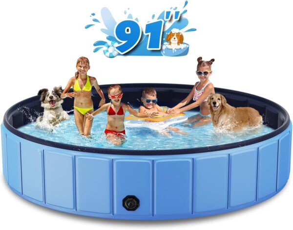 Foldable Dog Swimming Pool, 120"x20" Oversize Collapsable Hard Plastic Potable Bathing Tub for Pet Dog Kiddie Pool Indoor and Outdoor Leakproof PVC Play Pool for Large Dogs Pets Puppy Kids Blue - Image 4