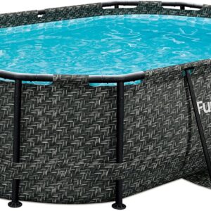 Funsicle 167 by 98 by 39.5 Inches Oasis Designer Oval Frame Outdoor Above Ground Swimming Pool Pool Set with Accessories, Dark Herringbone Gray