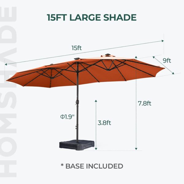 Double Sided Patio Umbrellas - 15ft Solar Lights LED Lighted Outdoor Extra Large Market Table Umbrella with Base Included, Oversized Umbrella for Deck, Pool, Backyard (Beige) - Image 113