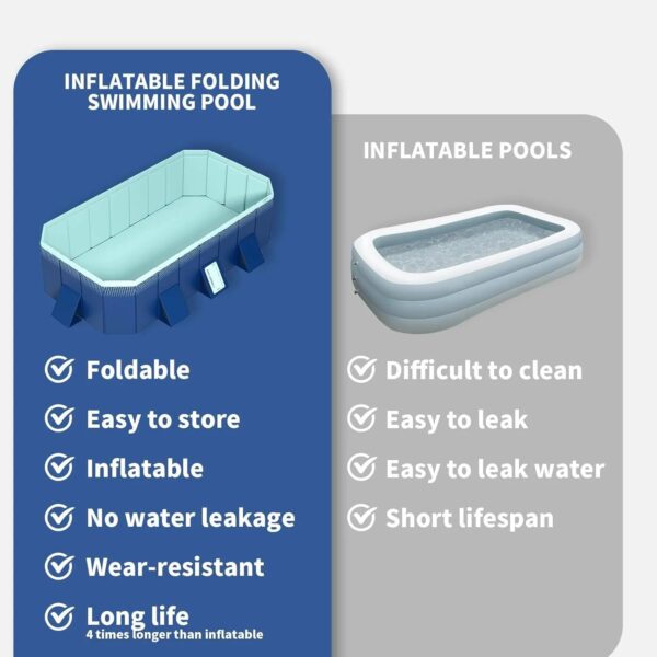 Foldable Non-Inflatable Kids' and Adults' Outdoor Swimming Pool - Hard Plastic Shell, Kid Pool for Backyard Dog Pools (158" x 76" x 20") - Image 5