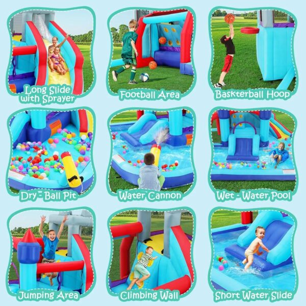 Inflatable Water Slides for Kids 8-in-1 Bounce House Water Park with 450W Blower Climbing Wall, Splash Pool, 2 Water Cannons, Basketball Hoop, Water Slide, Crocodile Sprinkler for Gift Backyard Party - Image 5