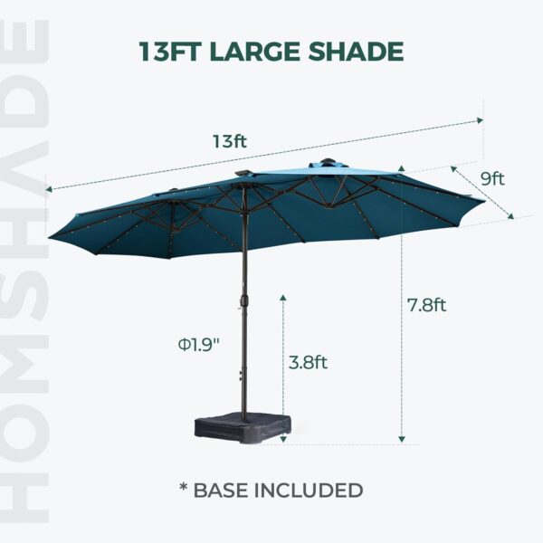 Double Sided Patio Umbrellas - 15ft Solar Lights LED Lighted Outdoor Extra Large Market Table Umbrella with Base Included, Oversized Umbrella for Deck, Pool, Backyard (Beige) - Image 24