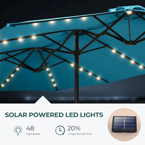Double Sided Patio Umbrellas - 15ft Solar Lights LED Lighted Outdoor Extra Large Market Table Umbrella with Base Included, Oversized Umbrella for Deck, Pool, Backyard (Beige) - Image 27