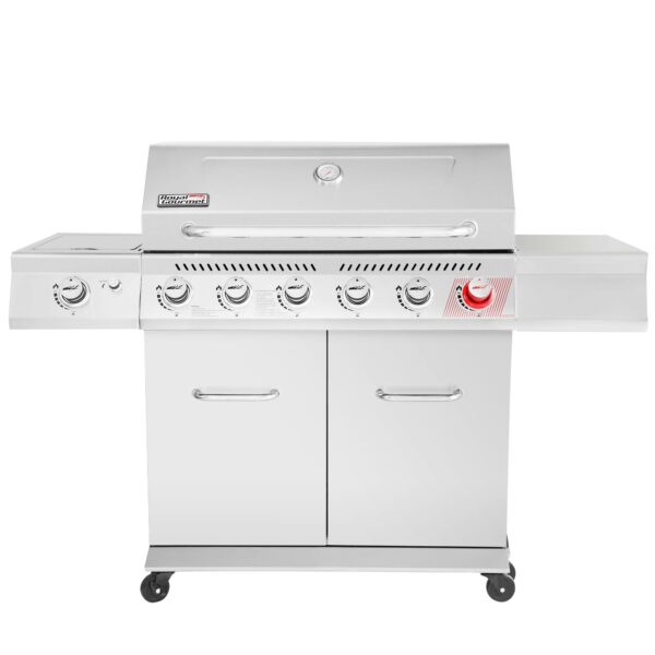 Gourmet GA6402S Stainless Steel Gas Grill, Premier 6-Burner Propane Grill with Sear Burner and Side Burner, 74,000 BTU, Cabinet Style, Outdoor BBQ Party Grill, Silver - Image 2
