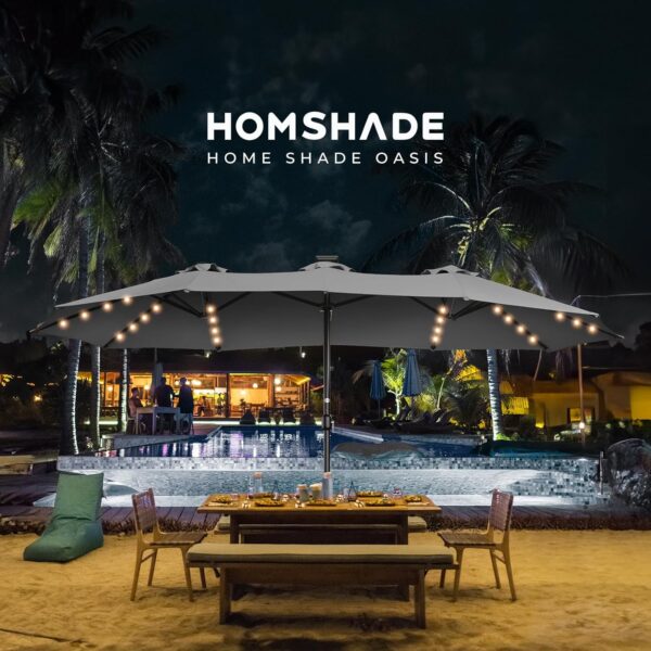 Double Sided Patio Umbrellas - 15ft Solar Lights LED Lighted Outdoor Extra Large Market Table Umbrella with Base Included, Oversized Umbrella for Deck, Pool, Backyard (Beige) - Image 18