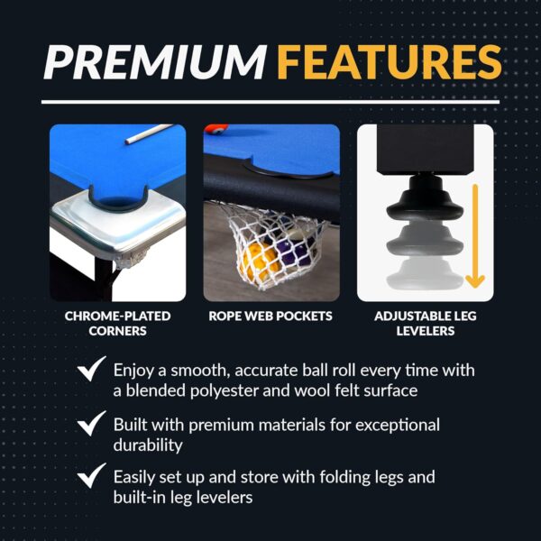 Hathaway Fairmont 6 Ft Portable Pool Table, Adults Folding Billiards Tables for Game Room with Easy Foldable Storage, Includes Full Set of Billiard Balls, Cues, Chalk & Brush - Image 38