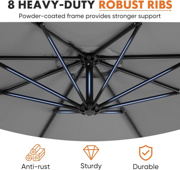 9.8FT Offset Patio Umbrella Hanging Cantilever Umbrella Outdoor Sun Shade with Easy Tilt Adjustment, 8 Ribs, UV Protection for Backyard, Lawn, Garden and Pool, Blue - Image 7