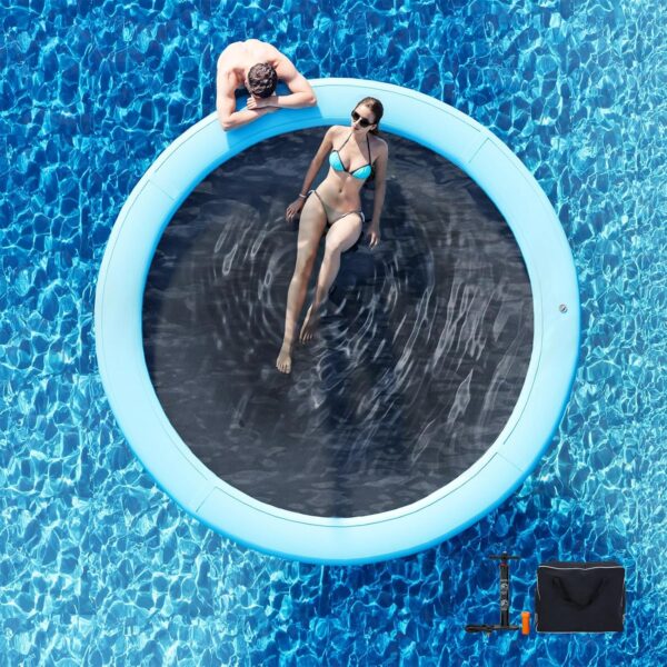 Round Inflatable Floating Dock, Sunchill Float Ring, Hammock Tanning Pool with 4in Woven Fabric, Manual Pump for 1-2 Min Quick Inflate/Deflate, Fits 2-8, Ideal for Lakes, Pools, Oceans - Image 93