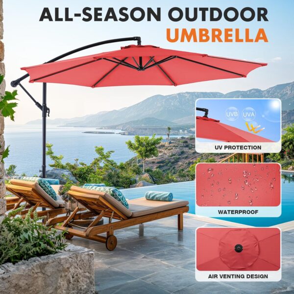 9.8FT Offset Patio Umbrella Hanging Cantilever Umbrella Outdoor Sun Shade with Easy Tilt Adjustment, 8 Ribs, UV Protection for Backyard, Lawn, Garden and Pool, Blue - Image 18