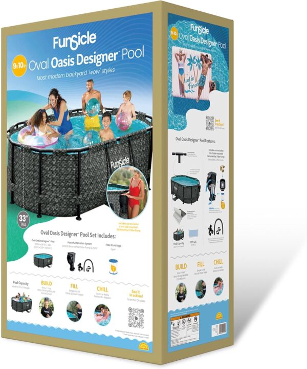 Funsicle 167 by 98 by 39.5 Inches Oasis Designer Oval Frame Outdoor Above Ground Swimming Pool Pool Set with Accessories, Dark Herringbone Gray - Image 7