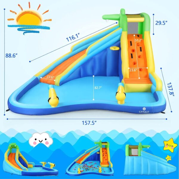 Inflatable Water Slides for Kids 8-in-1 Bounce House Water Park with 450W Blower Climbing Wall, Splash Pool, 2 Water Cannons, Basketball Hoop, Water Slide, Crocodile Sprinkler for Gift Backyard Party - Image 18