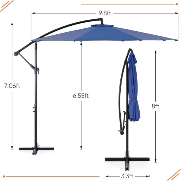 9.8FT Offset Patio Umbrella Hanging Cantilever Umbrella Outdoor Sun Shade with Easy Tilt Adjustment, 8 Ribs, UV Protection for Backyard, Lawn, Garden and Pool, Blue - Image 21