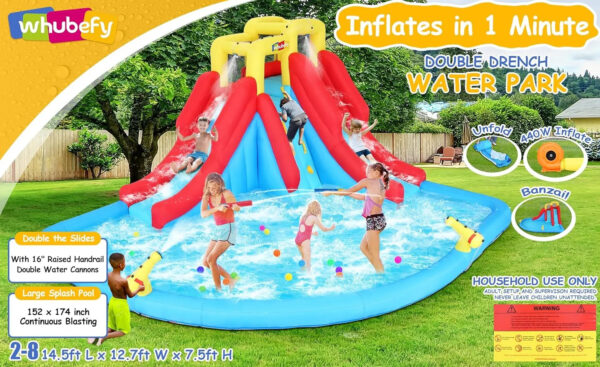 Inflatable Water Slides for Kids 8-in-1 Bounce House Water Park with 450W Blower Climbing Wall, Splash Pool, 2 Water Cannons, Basketball Hoop, Water Slide, Crocodile Sprinkler for Gift Backyard Party - Image 23