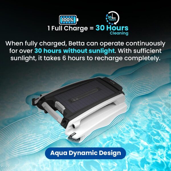 Betta SE Solar Powered Automatic Robotic Pool Surface Skimmer Cleaner with 30-Hour Continuous Cleaning Battery Power and Re-Engineered Twin Salt Chlorine Tolerant Motors (Blue) - Image 3