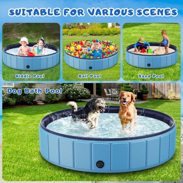 Foldable Dog Swimming Pool, 120"x20" Oversize Collapsable Hard Plastic Potable Bathing Tub for Pet Dog Kiddie Pool Indoor and Outdoor Leakproof PVC Play Pool for Large Dogs Pets Puppy Kids Blue - Image 6