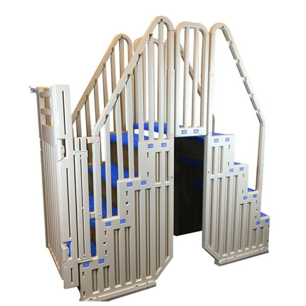 Plastics Above Ground Pool System, Warm Gray, with Blue Steps & Closure - Image 2