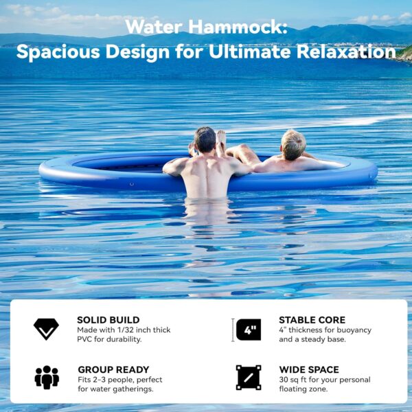 Round Inflatable Floating Dock, Sunchill Float Ring, Hammock Tanning Pool with 4in Woven Fabric, Manual Pump for 1-2 Min Quick Inflate/Deflate, Fits 2-8, Ideal for Lakes, Pools, Oceans - Image 100