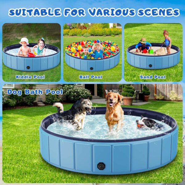 Foldable Dog Swimming Pool, 120"x20" Oversize Collapsable Hard Plastic Potable Bathing Tub for Pet Dog Kiddie Pool Indoor and Outdoor Leakproof PVC Play Pool for Large Dogs Pets Puppy Kids Blue - Image 13