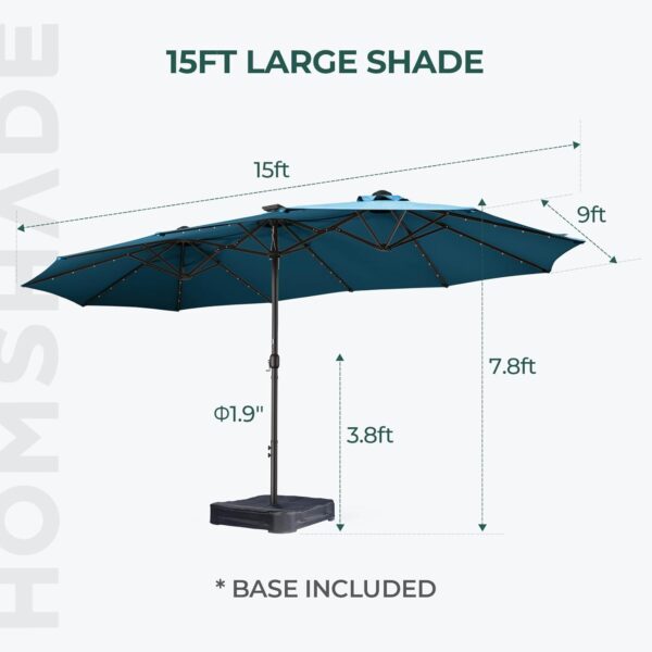 Double Sided Patio Umbrellas - 15ft Solar Lights LED Lighted Outdoor Extra Large Market Table Umbrella with Base Included, Oversized Umbrella for Deck, Pool, Backyard (Beige) - Image 93